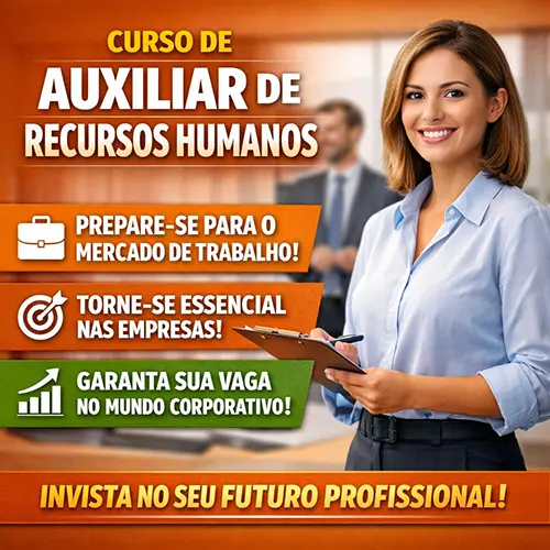 Publicidade do curso de Auxiliar de Recursos Humanos.