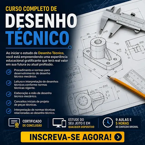 Banner de publicidade  do Curso Completo de Desenho Técnico.