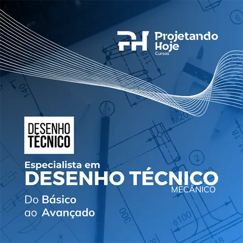 Banner de publicidade do curso de desenho técnico mecânico do básico ao avançado.