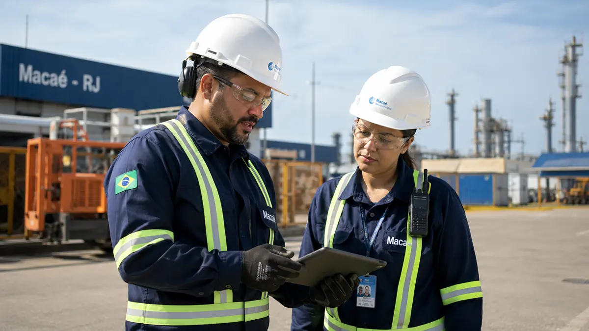 Trabalhadores da área de manutenção industrial e eletrotécnica atuando em novo contrato da Rema Tip Top em Macaé.