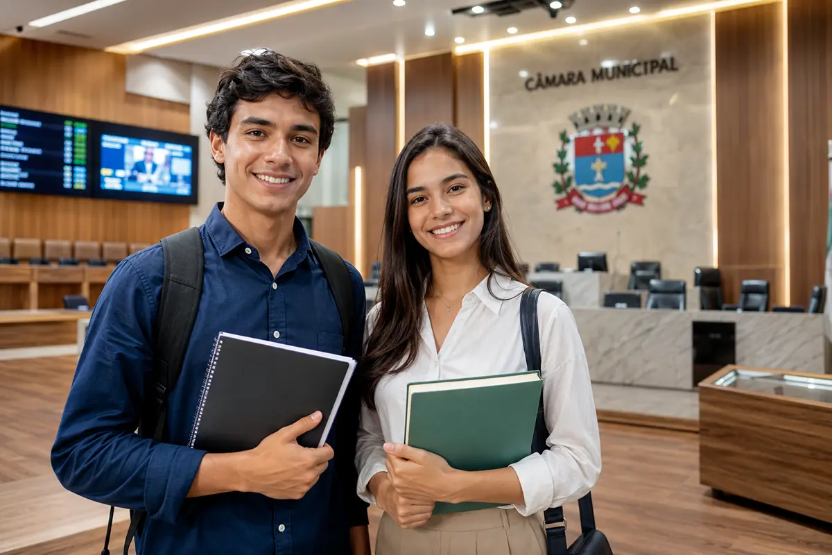 Universitários prontos para o início do programa de estágio remunerado na Câmara Municipal de Macaé.