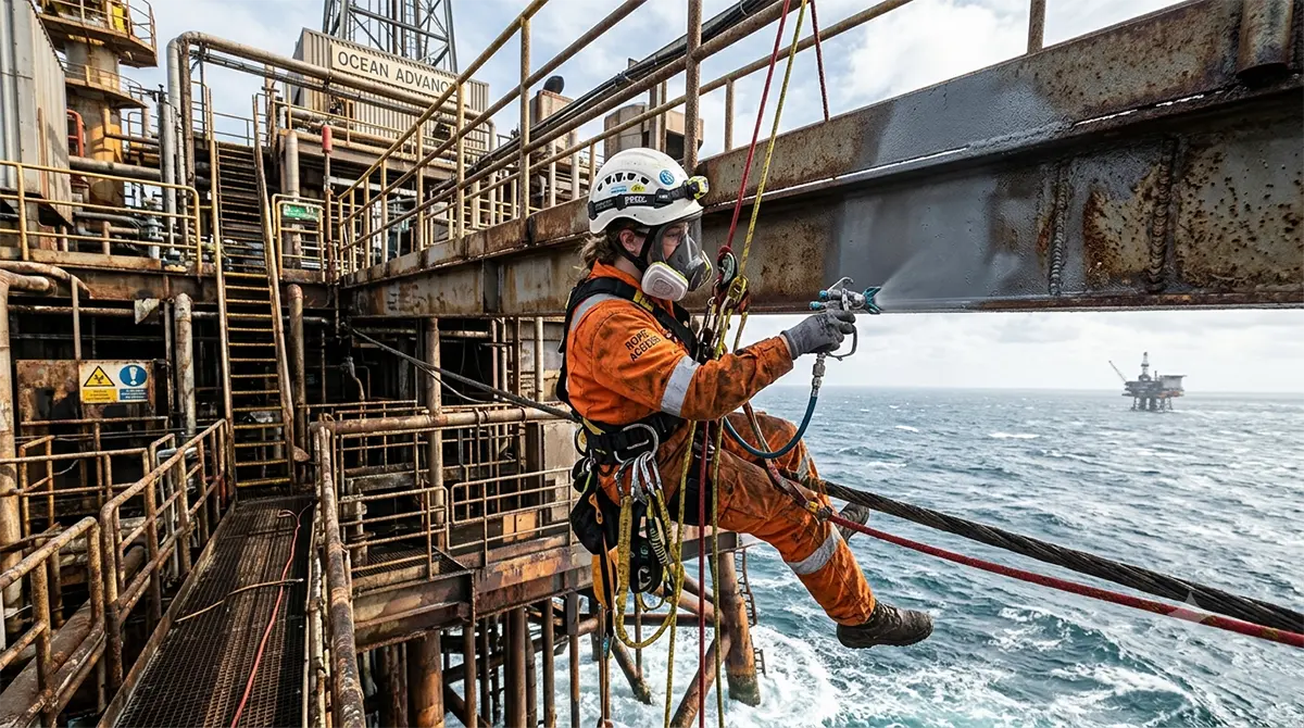Anúncio de vagas offshore na Priner em Macaé para pintor industrial, pintor escalador, hidrojatista e montador de andaimes.