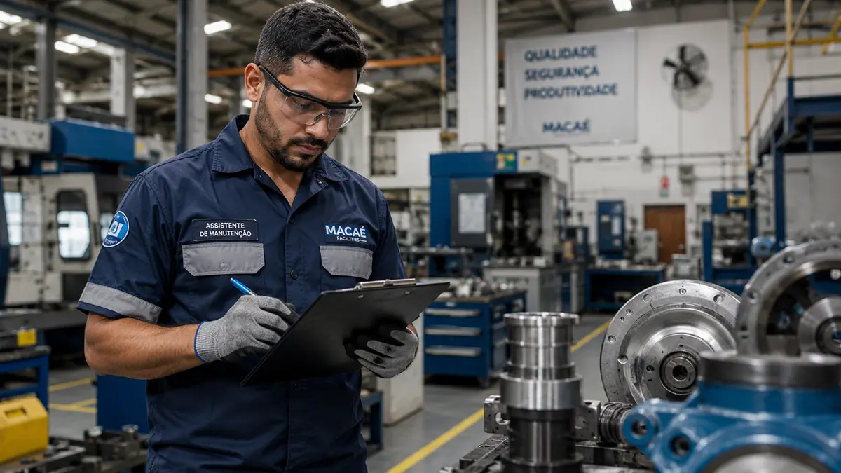 Anúncio de vaga de emprego na ETT FIRST RH para a função de Assistente de Manutenção I em Macaé.