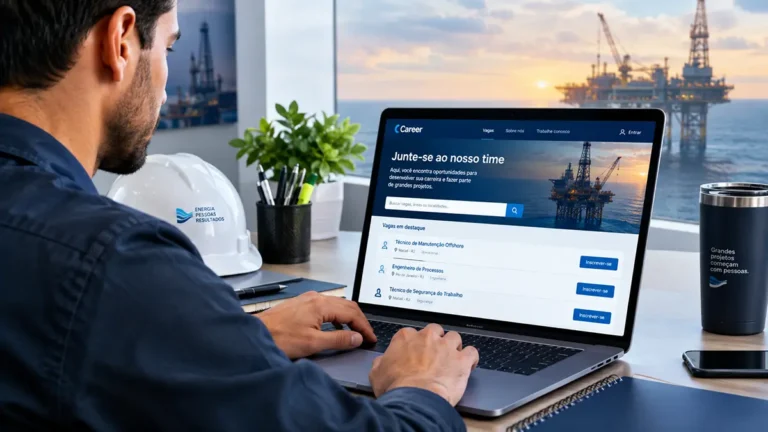 Profissional cadastrando currículo em portal de multinacional do setor de óleo e gás em Macaé.