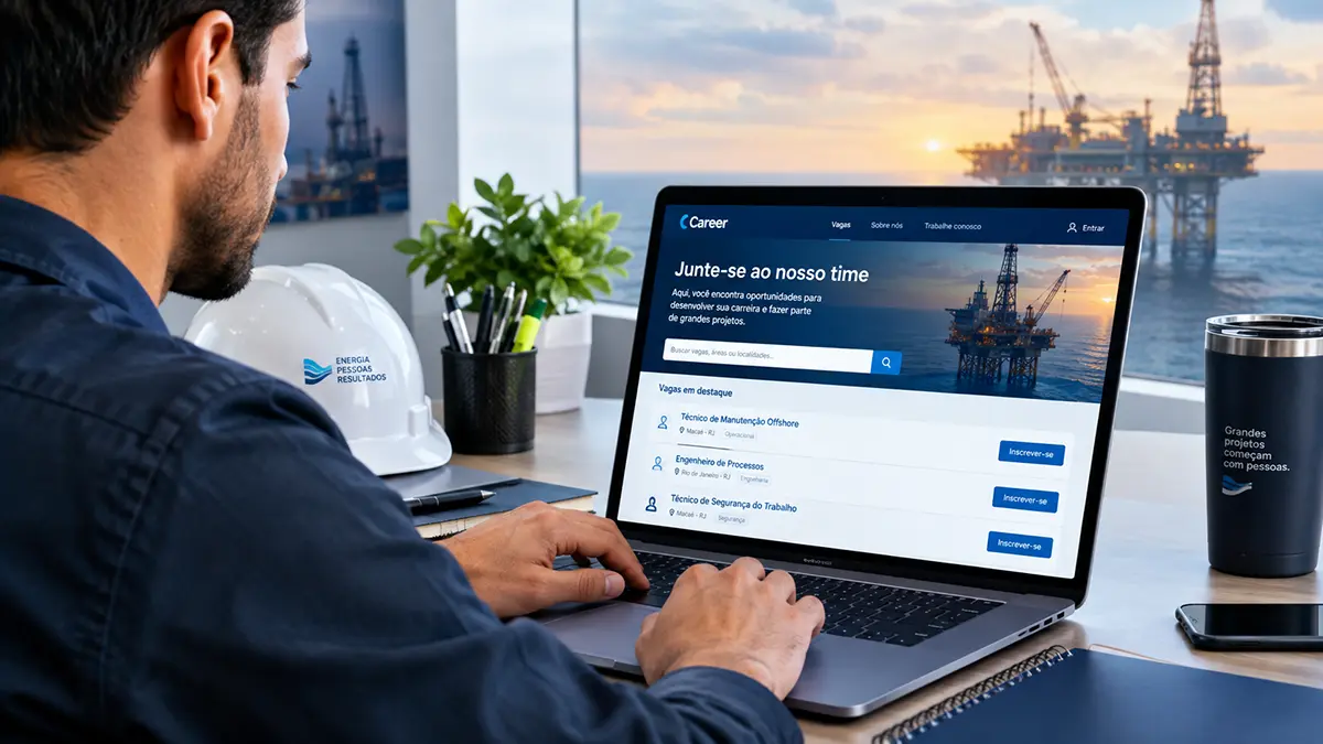 Profissional cadastrando currículo em portal de multinacional do setor de óleo e gás em Macaé.