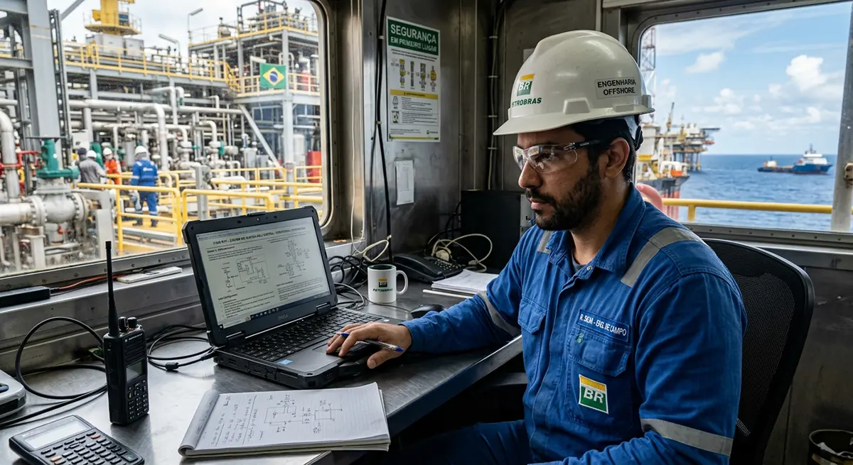 Engenheiro estudando inglês técnico para o mercado offshore em Macaé.