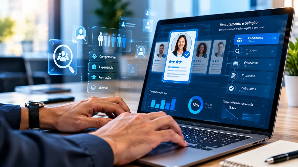 Interface de plataformas digitais de RH como Gupy e Workday utilizadas por empresas de Macaé.