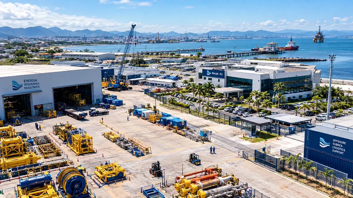 Bases industriais de multinacionais de energia situadas nos polos de Imboassica e Novo Cavaleiros em Macaé.
