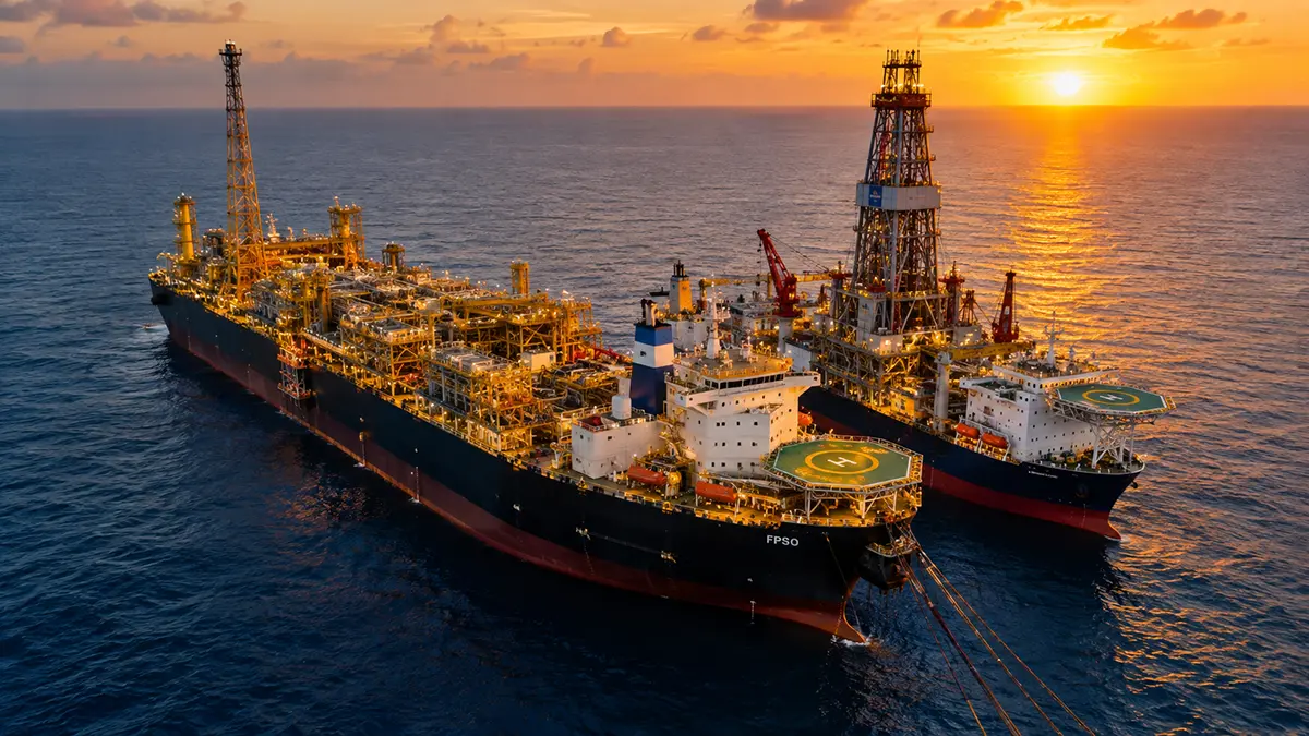 Comparativo entre FPSO e Sonda de Perfuração operando em alto-mar na Bacia de Campos em Macaé.