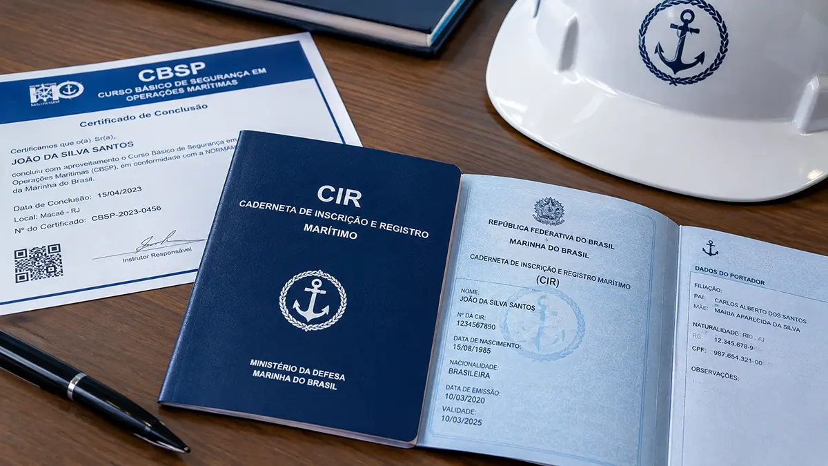 Caderneta de Inscrição e Registro (CIR) da Marinha e certificados marítimos.