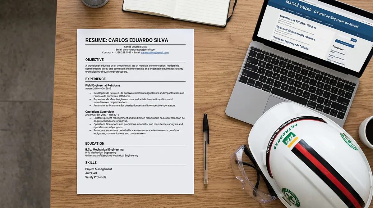 Currículo profissional estruturado com certificações offshore CBSP para vagas em Macaé.