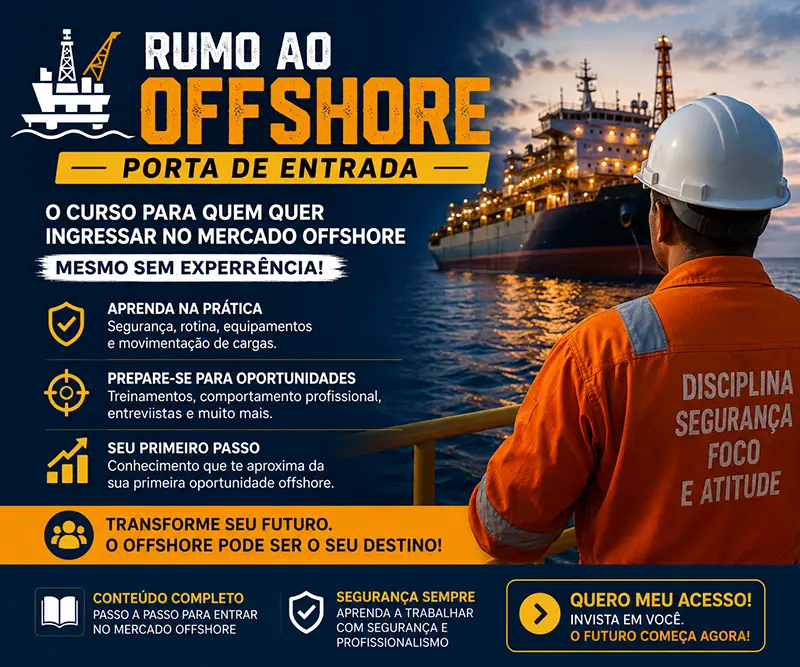 Banner de divulgação do curso Rumo ao Offshore - Porta de Entrada para quem quer ingressar no mercado offshore.