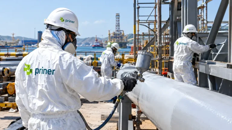 Equipe de manutenção e pintura industrial da Priner em operação onshore e offshore em Macaé.