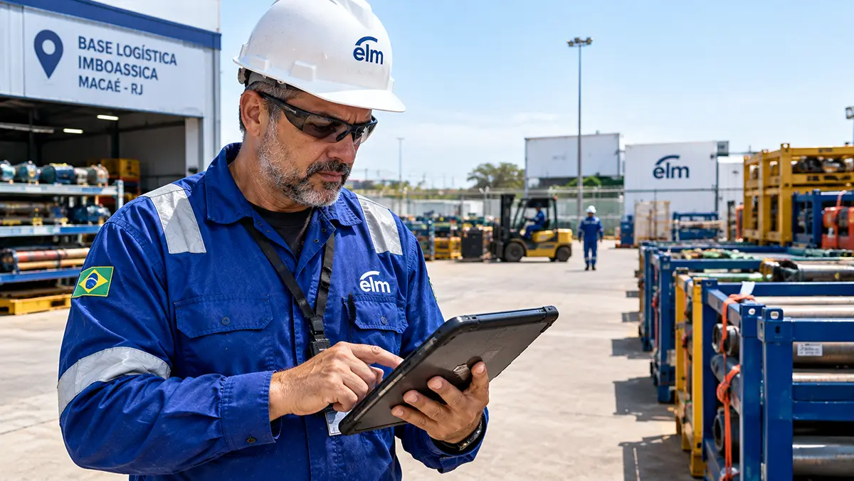 Engenheiro sênior trabalhando em base logística onshore no polo industrial de Macaé.